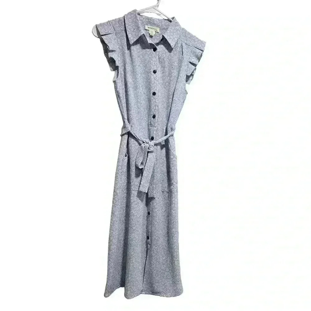 Button-Down Floral Midi Dress with Ruffle Sleeves - Picture 10 of 12